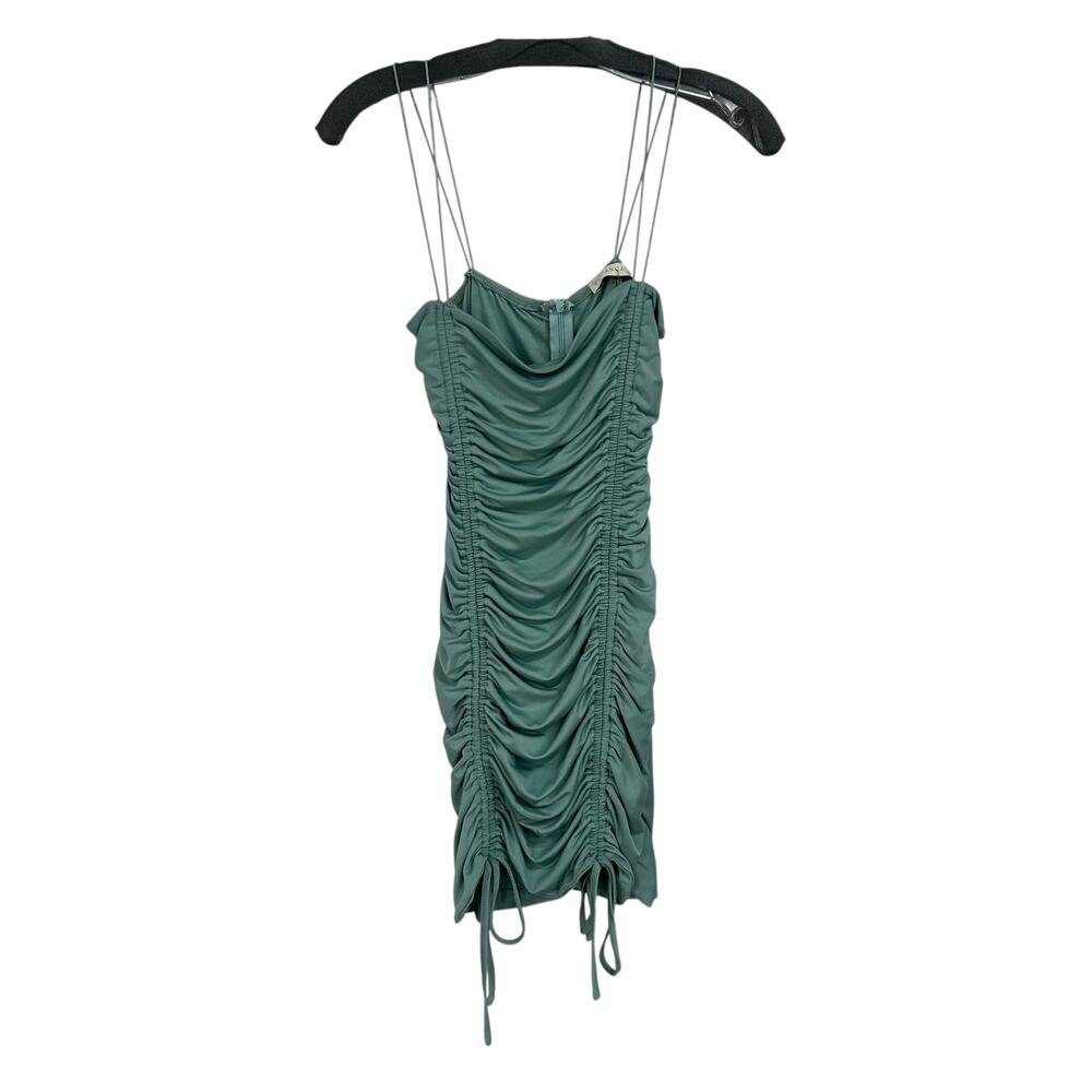 O. Vianca Green Cotton Blend Ruched Fitted Bodycon Mini Dress Womens Size Medium